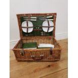 Vintage picnic set in original wicker basket { 20cm H X 60cm W X 33cm D }.