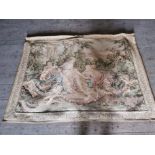 19th. Tapestry wall hanging depicting a Formal Garden with Ladies and Nymphs { 122cm H X 193cm W }.