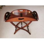 Mahogany campaign style butlers tray and/or coffee table {64 cm H x 70 cm W x 45 cm D}.