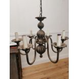 Bronzed metal hanging six branch chandelier { 105cm H X 67cm Dia }.