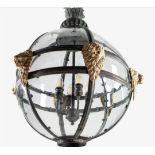 Exceptional quality Bronze globe hall lantern decorated with brass lions masks