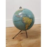 Vintage 1950's world globe mounted on wrought iron base { 40cm H X 30cm Dia }.