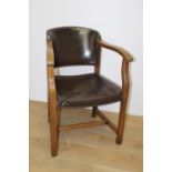 Oak leather upholstered office chair { 82cm H X 56cm W X 46cm D }.