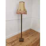 Edwardian brass standard lamp with shade { 170cm H X 42cm Dia }.