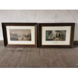 Pair of 19th. C. Ferry Day coloured prints mounted in oak frames { 65cm H X 90cm W }.