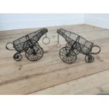 Two early 20th C. wire wine bottle carriers {23 cm H x 33 cm W x 16 cm D}.