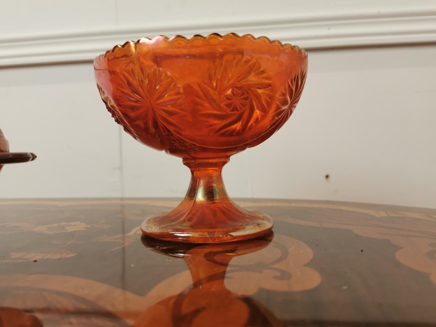Early 20th. C. Carnival glass jug, lidded dish amd bowl. - Image 3 of 3