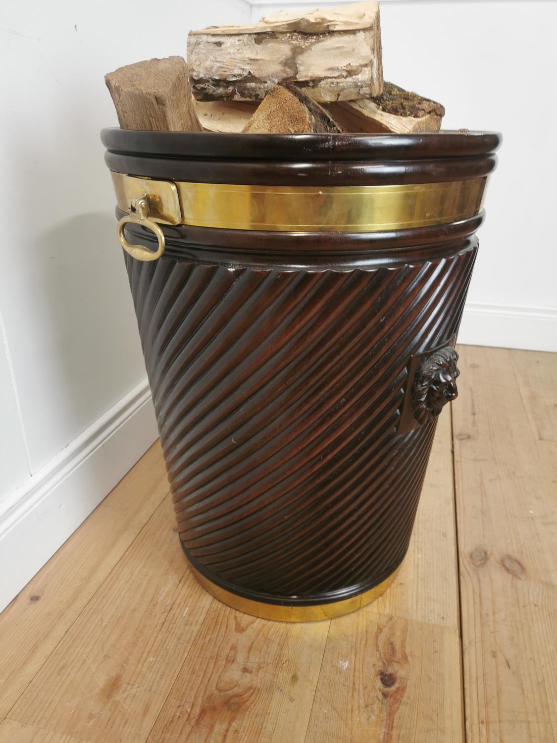Brass bound mahogany peat bucket in the Irish Georgian style { { 66cm H X 53cm Dia }. - Image 4 of 5