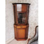 Art Nouveau mahogany glazed corner cabinet {179 cm H x 80 cm W x 62 cm D}.