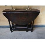 19th. C. oak double drop leaf gate legged table. { 72cm H X 103cm W X 90cm D }.