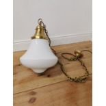 Good quality opaline hanging light with original brass fitting and chain { Light 60cm H X 38cm Dia ,