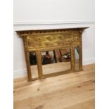 19th C. giltwood triple plate overmantle mirror with Classical frieze flanked by reeded columns {