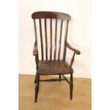 19th. C. oak slat back open armchair { 106cm H X 56cm W X 42cm D }.