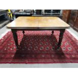 19th. C. mahogany dining room table raised on turned and reeded legs { 72cm H X 150cm W X 120cm D }.
