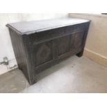 18th C. carved oak blanket box {62 cm H x 104 cm W x 41 cm D}.