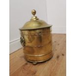 19th. C. lidded brass coal bucket { 46cm H X 32cm Dia }.