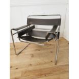 Vintage leather upholstered chrome armchair { 74cm H X 79cm W X 70cm D }.