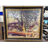 Hikamet Doment The Boat Yard gilt framed oileograph { 69cm H X 77cm W }.