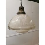 Early 20th C. Halophane hanging light shade with brass fitting {38cm L x 33cm Dia.}