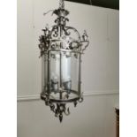 Polished metal hall lantern with four lights { 68cm H X 80cm Dia }.