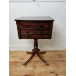 Good quality Regency mahogany and ebony inlay side table with two working drawers and one dummy