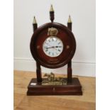 Stained pine Gold Cup Cheltenham mantle clock decorated with horse and jockey. {57 cm H x 38 cm W