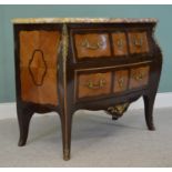 19th C. French kingwood serpentine fronted chest with ormolu mounts the marble top above two long