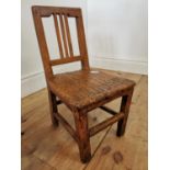 19th C . Painted pine child's chair raised on square legs. {54 cm H x 28 cm W x 21 cm D}.