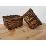 Pair of Portugese woven timber chestnut baskets { 31cm H X 52cm W X 46cm D }.