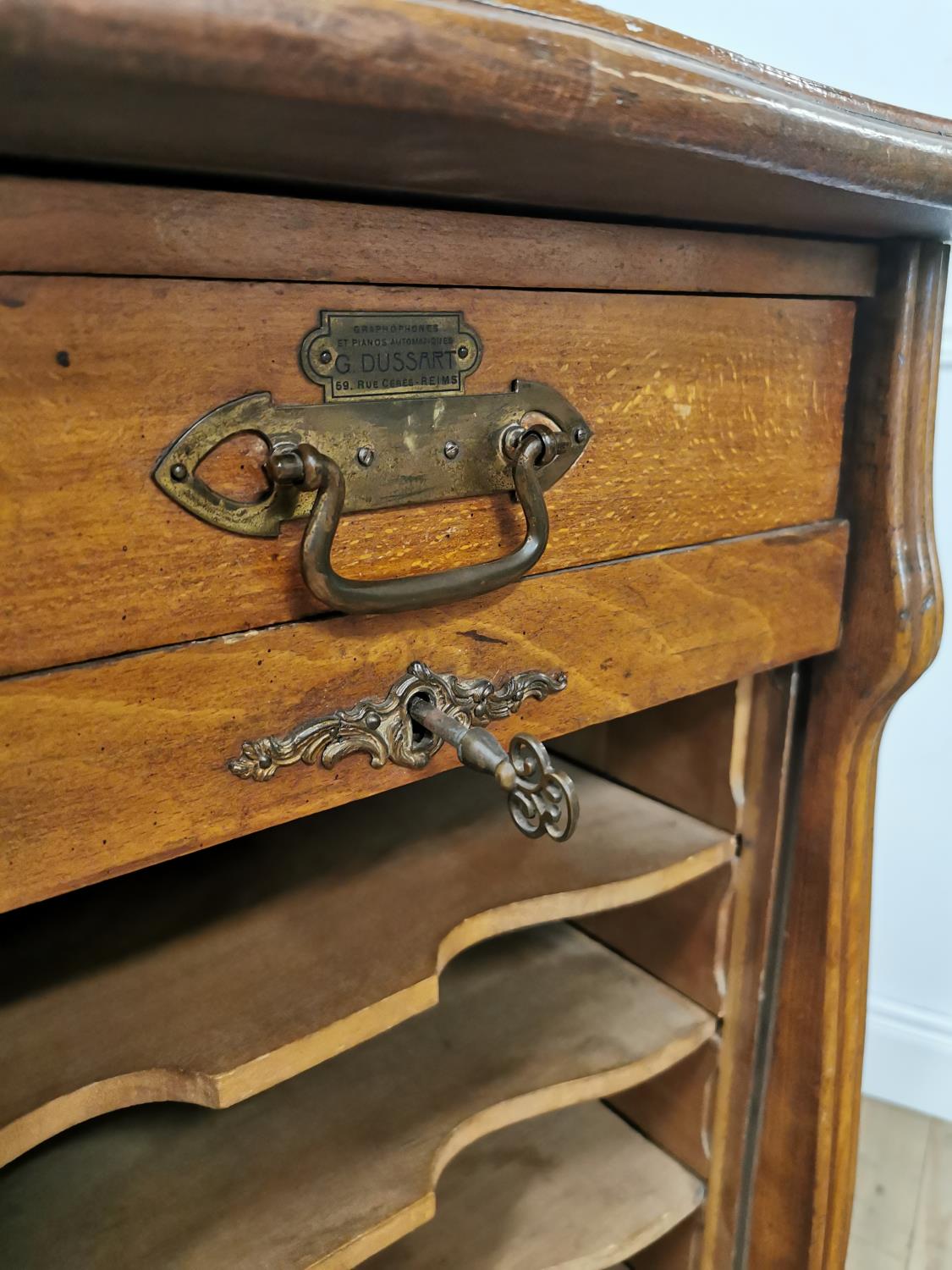 Early 20th. C. oak tambour cabinet with single short drawers above the tambour door enclosing - Image 3 of 5