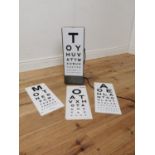 Collection of Optician's testing charts and light up box. { 59cm H X 20cm W X 12cm D }.
