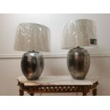 Pair of metal table lamps with shades { 61cm H X 35cm Dia }.