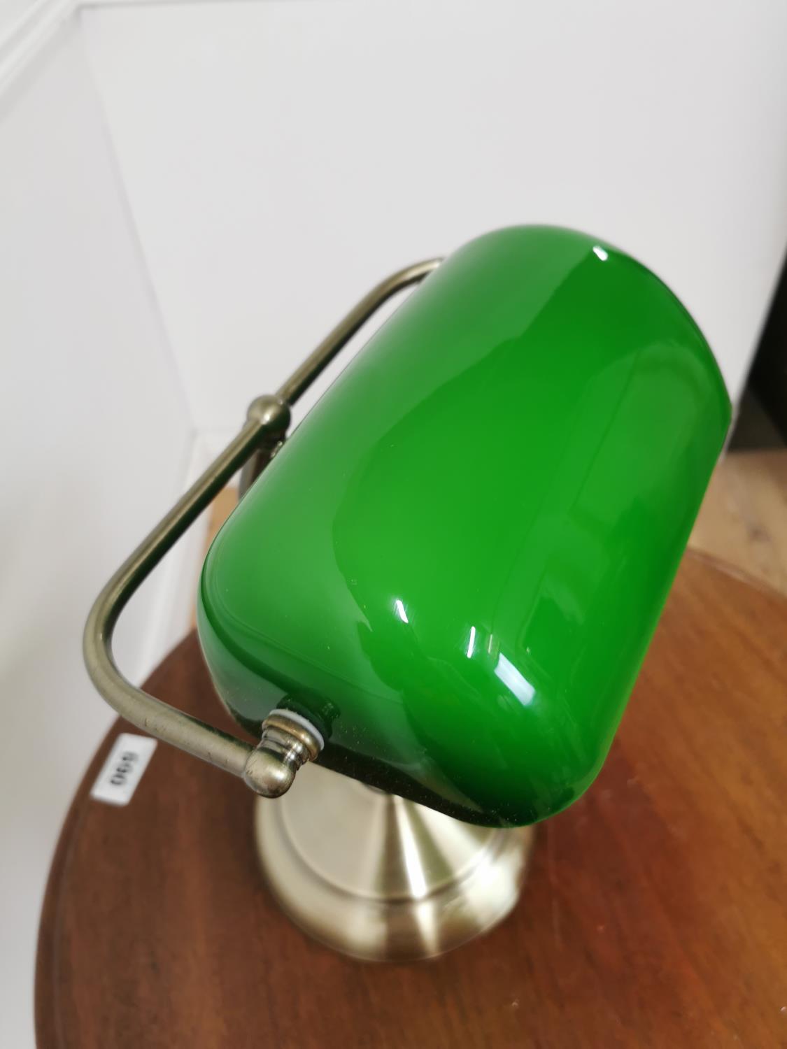 Banker's chrome desk lamp with green glass shade { 32cm H X 26cm W X 15cm D }. - Image 3 of 3
