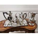 Four piece silver plated tea service and silver plated hot water jug
