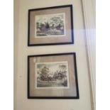 Pair of 19th. C. Coaching Scenes coloured framed prints { 54cm H X 63cm W }.