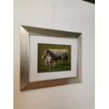 Ronald Keefer Sheep Oil on Canvas mounted in silvered frame {63 cm H x 73 cm W}.