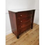19th. C. mahogany chest the marble top above four long drawers raised on bun feet { 107cm H X