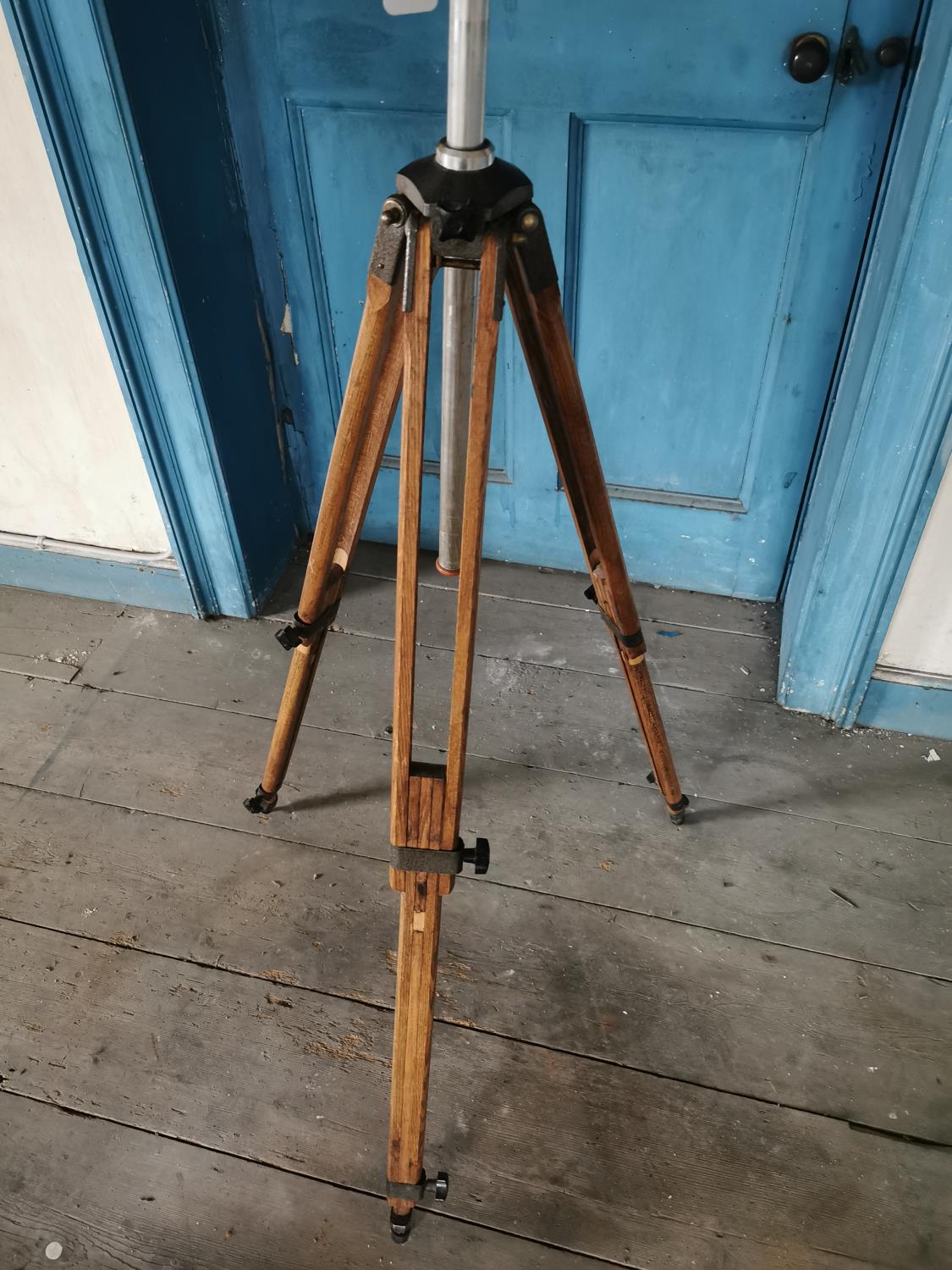 Theatre light mounted on a wooden tripod { 162cm H }. - Image 5 of 5