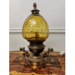 Unusual brass table lamp with amber glass shade {40cm H x 23cm Dia.}