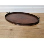 Early 19th. C. mahogany serving tray with original brass handles { 8cm H X 77cm W X 52cm D }.