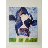 M Leddy Friesian Cow Oil on Canvas { 51cm H X 41cm W }.