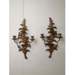 Pair of deorative giltwood wall sconces { 59cm H X 32cm W X 15cm D }.