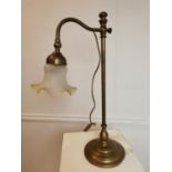 Early 20th C. brass desk lamp with frosted glass shade. { 55 cm H x 30 cm Diam}.