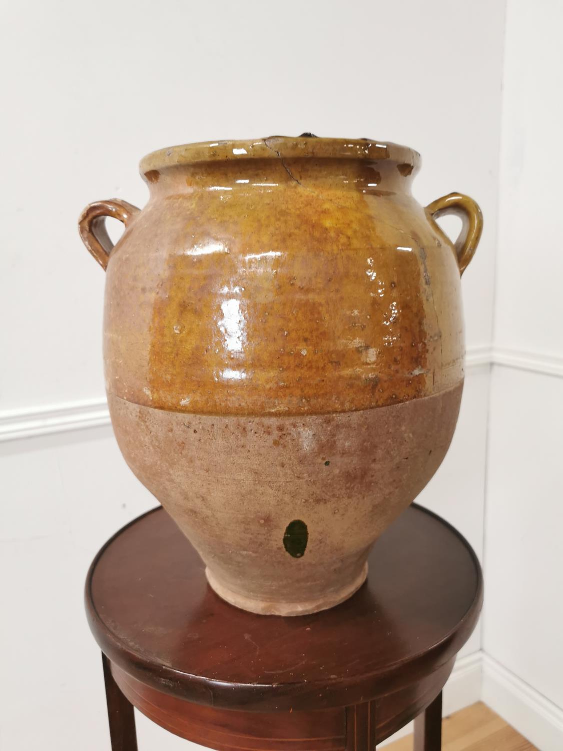 19th C. Glazed terracotta confit pot {31cm H x 32cm Dia.}