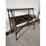 Mahogany book trough in the Georgian style raised on turned legs and X -framed stretcher { 54cm H