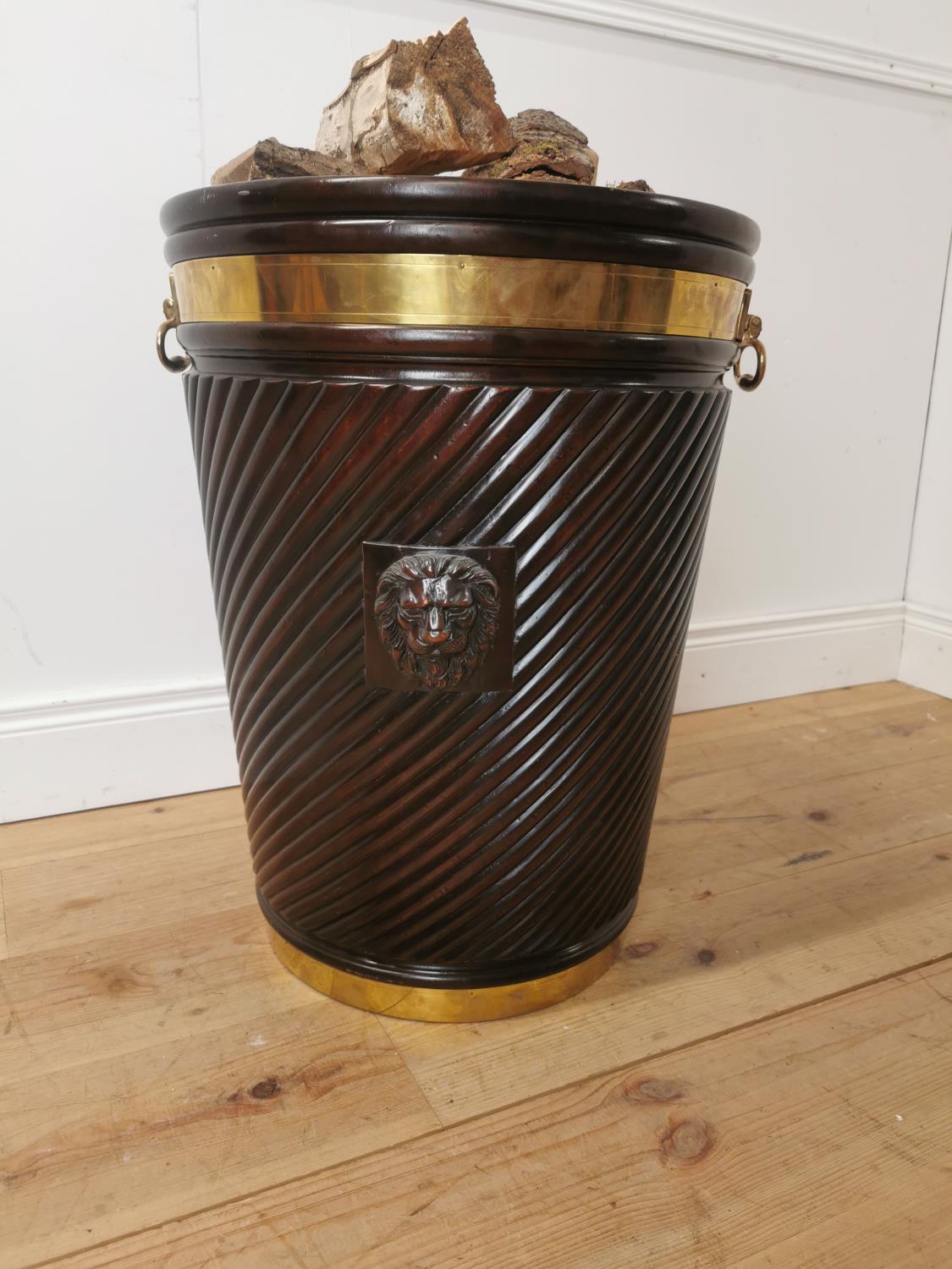 Brass bound mahogany peat bucket in the Irish Georgian style { { 66cm H X 53cm Dia }. - Image 3 of 5