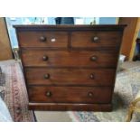 19th. C. mahogany chest the two short drawers over three long drawers raised plinth base { 113cm H X