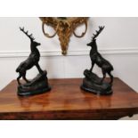 Pair of bronze Stags on marble bases {44 cm H x 24 cm W x 14 cm D}.