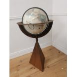 World globe mounted on metal stand { 120cm H X 60cm Dia }