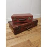 Two early 20th. C. leather suitcases { 17cm H X 66cm W X 38cm D & 15cm H X 45cm W X 32cm D }.